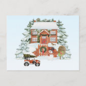 huis Sneeuwscène met vrolijk kerstfeest Briefkaart (Voorkant)