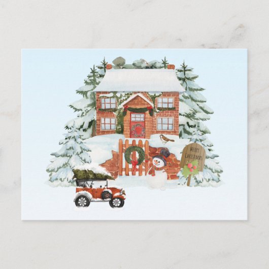 huis Sneeuwscène met vrolijk kerstfeest Briefkaart (Voorkant)