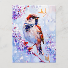 Huis Sparrow op een tak impressionistische kunst Briefkaart