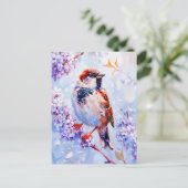 Huis Sparrow op een tak impressionistische kunst Briefkaart (Staand voorkant)