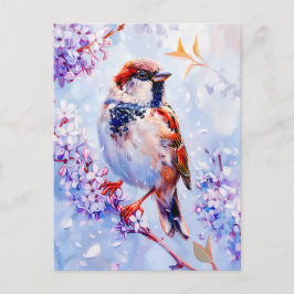 Huis Sparrow op een tak impressionistische kunst Briefkaart