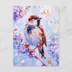 Huis Sparrow op een tak impressionistische kunst Briefkaart