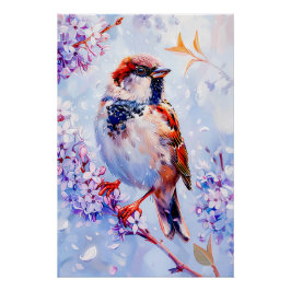 Huis Sparrow op een tak impressionistische kunst Perfect Poster