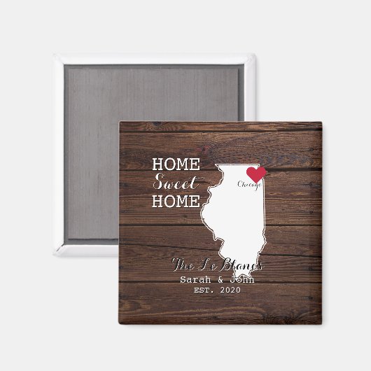 Huis Sweet Home Chicago | Illinois Rustic Wood Magneet (Voorkant / Achterkant)