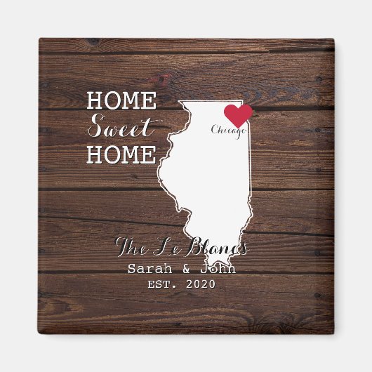 Huis Sweet Home Chicago | Illinois Rustic Wood Magneet (Voorkant)