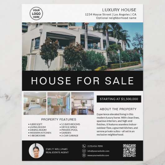 Huis te Koop Makelaar Eigen Logo QR Flyer (Voorkant)