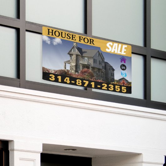 Huis te koop zwart goud spandoek (Buitenkant Gebouw)