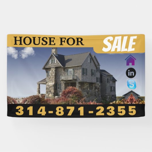 Huis te koop zwart goud spandoek (Horizontaal)