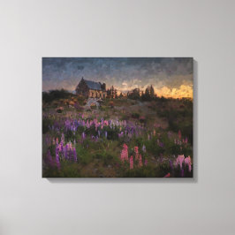 Huis tussen lavendel canvas afdruk