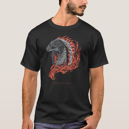 Huis van de draak geïllustreerd draak met vuur t-shirt (Voorkant)