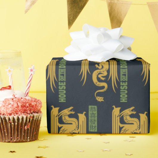 Huis van de Dragon Goud & Groen Nieuwjaar | 恭喜發財 Cadeaupapier (Verjaardagsfeest)
