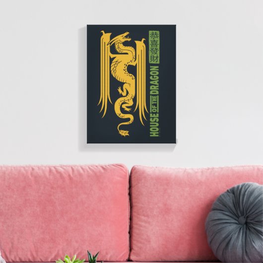 Huis van de Dragon Goud & Groen Nieuwjaar | 恭喜發財 Canvas Afdruk (Insitu (Woonkamer))