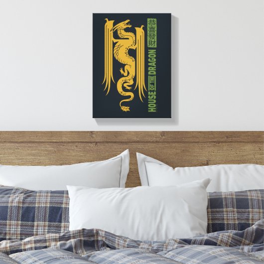 Huis van de Dragon Goud & Groen Nieuwjaar | 恭喜發財 Canvas Afdruk (Insitu (Slaapkamer))