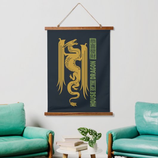 Huis van de Dragon Goud & Groen Nieuwjaar | 恭喜發財 Hangend Wandkleed (Woonkamer)