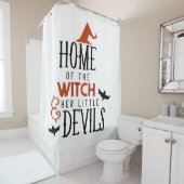 Huis van de heks en haar kleine duivels Halloween Douchegordijn (In situ)