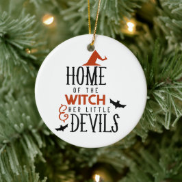 huis van de heks en haar kleine duivels Halloween Keramisch Ornament