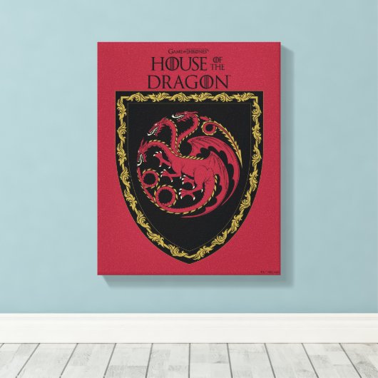 HUIS VAN DE TEKST | House Targaryen Crest Canvas Afdruk (Insitu (Houten vloer))