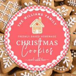 Huis van gemberkoek Gingham kerstkoekjes label