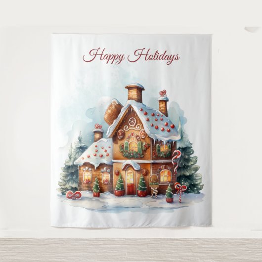 Huis van Gemberkoek Kerst Achtergrond Wandkleed (Voorkant)