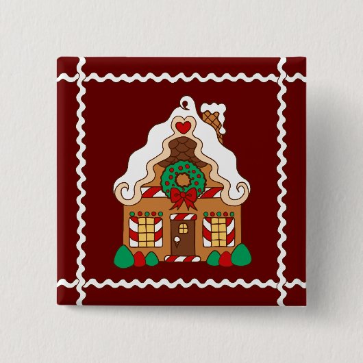 Huis van Gemberkoek Knop Vierkante Button 5,1 Cm (Voorkant)