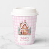 Huis van Gemberkoek Meisje Verjaardagsfeestje  Papieren Bekers (Achterkant)