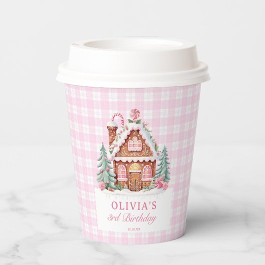 Huis van Gemberkoek Meisje Verjaardagsfeestje  Papieren Bekers (Achterkant)