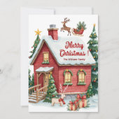 Huis van Gemberkoek Rendieren Sparrenbomen Feestdagenkaart (Voorkant)