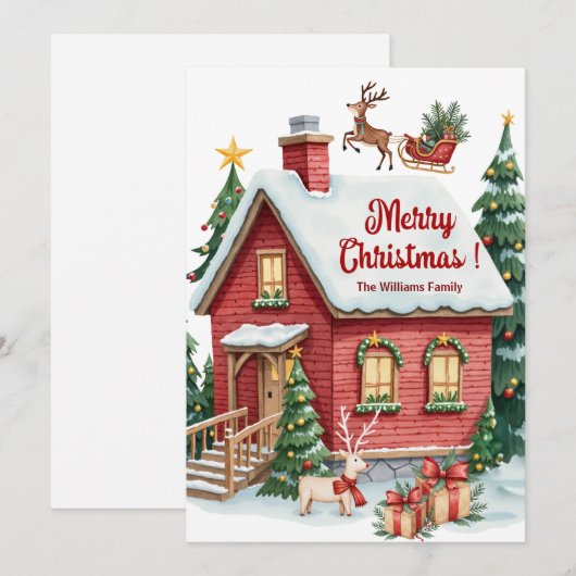 Huis van Gemberkoek Rendieren Sparrenbomen Feestdagenkaart (Voorkant / Achterkant)