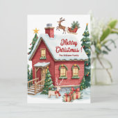 Huis van Gemberkoek Rendieren Sparrenbomen Feestdagenkaart (Staand voorkant)