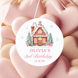 Huis van Gemberkoek Roze Kerst Verjaardag Ronde Sticker