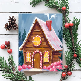 Huis van Gemberkoek Roze Kerstmis Feestdagenkaart