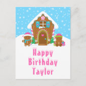 Huis van Gingerbread Roze en Blauw Gefeliciteerd m Briefkaart (Voorkant)