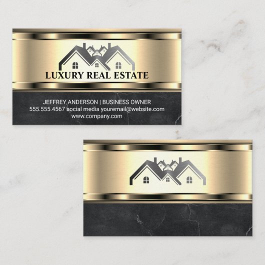 Huis van onroerend goed | Goud Metaal Visitekaartje (Voorkant / Achterkant)