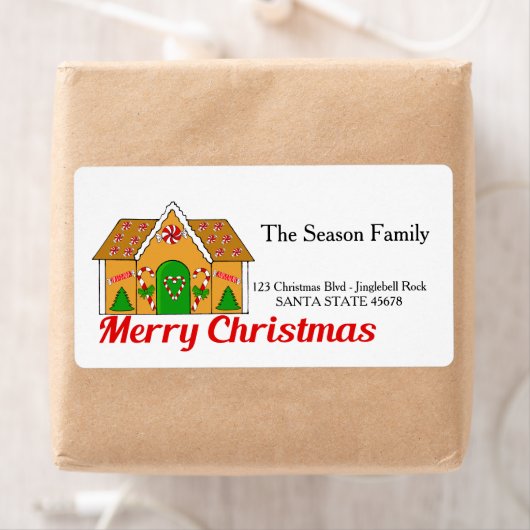 Huis van peperkoek Prettig kerstfeest  adreslabel Etiket (Insitu)