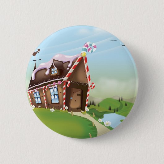 Huis van peperkoek ronde button 5,7 cm (Voorkant)