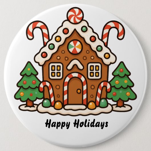 Huis van peperkoek ronde button 6,0 cm (Voorkant)