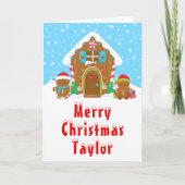 Huis van Peperkoek Rood en Blauw Prettig Kerstfees Feestdagen Kaart (Voorkant)