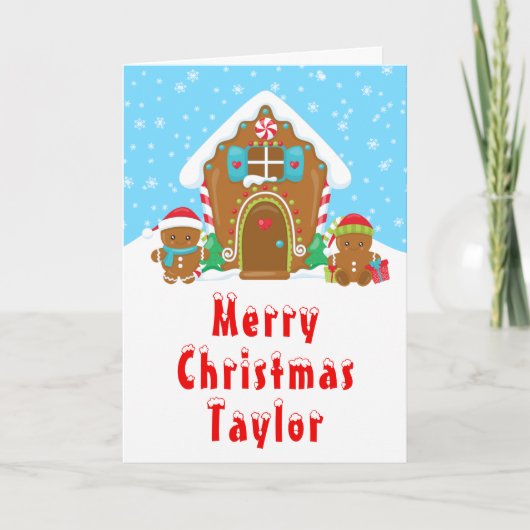 Huis van Peperkoek Rood en Blauw Prettig Kerstfees Feestdagen Kaart (Voorkant)