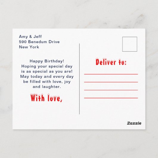 Huis van Peperkoek Rood en Marineblauw Gefelicitee Briefkaart (Achterkant)