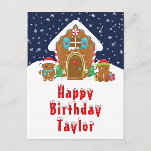 Huis van Peperkoek Rood en Marineblauw Gefelicitee Briefkaart (Voorkant)