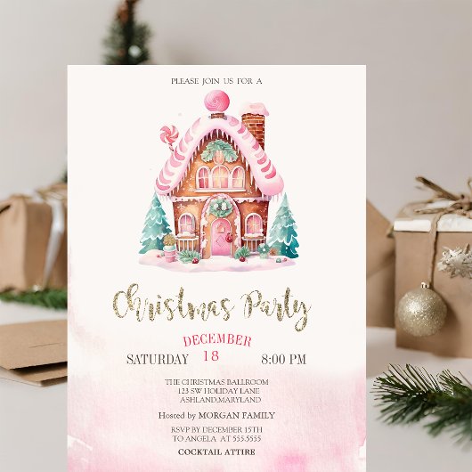 Huis van Peperkoek Roze Kerst Kaart