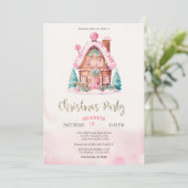 Huis van Peperkoek Roze Kerst Kaart (Staand voorkant)