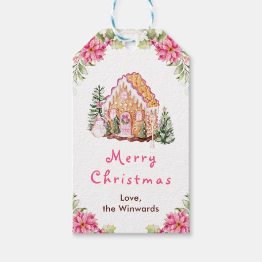 Huis van Peperkoek Roze Kerstmis Cadeaulabel (Voorkant)