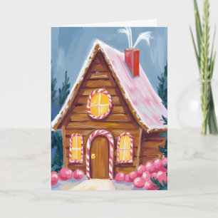 Huis van Peperkoek Roze Kerstmis Feestdagen Kaart