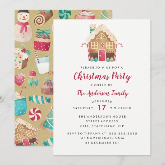 Huis van Peperkoek Zoete Kerstfeest Uitnodiging (Voorkant / Achterkant)