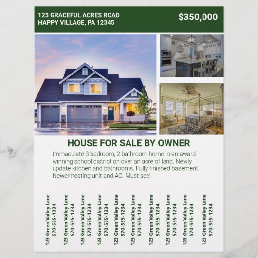Huis van verkoop door eigenaar van flyerscheuren flyer (Voorkant)