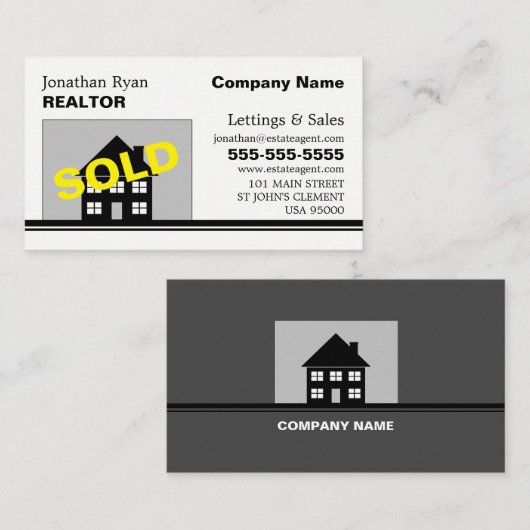Huis verkocht, makelaar, makelaar Visitekaartje (Voorkant / Achterkant)