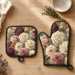 Huis Verwarming Elegante Paarse Bloem Ovenwant & Pannenlap Set