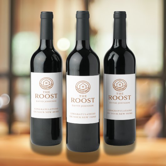 Huis Verwarming Marketing Makelaar Logo Wijn Etiket