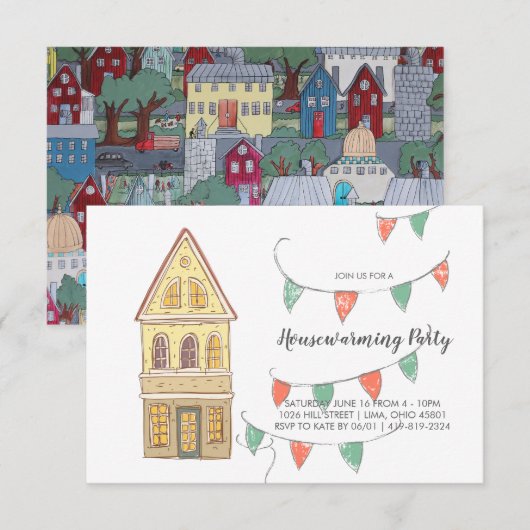 Huis Verwarmingsfeest Uitnodiging | Buurt (Voorkant / Achterkant)